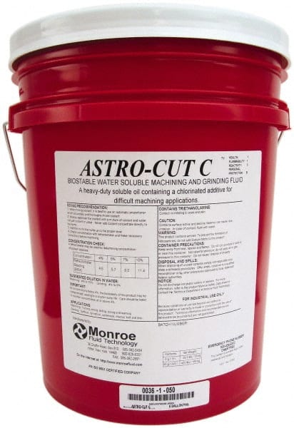 Monroe Fluid Technology - Astro-Cut C, 5 Gal Pail Cutting & Grinding Fluid - Water Soluble, For CNC Milling, Drilling, Tapping, Turning - Exact Tooling