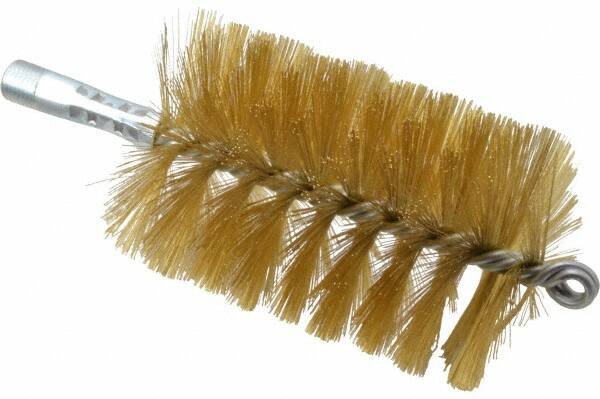 Schaefer Brush - 4-1/2" Brush Length, 3" Diam, Double Stem, Single Spiral Tube Brush - 8" Long, Brass, 1/4" NPSM Male Connection - Exact Tooling