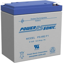 Power-Sonic - Lead-Acid, Quick-Disconnect Tab Terminal, 6 Volt, 9 Amp, Lead Rechargeable Battery - 3/16" Tab Width x 0.8mm Tab Thickness, 2.2" Wide x 4.65" High x 3.86" Deep - Exact Tooling