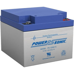 Power-Sonic - Lead-Acid, Quick-Disconnect Tab Terminal, 12 Volt, 26 Amp, Lead Rechargeable Battery - 1/4" Tab Width x 0.8mm Tab Thickness, 6.97" Wide x 4.92" High x 6.56" Deep - Exact Tooling