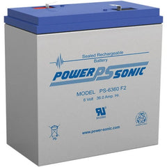 Power-Sonic - Lead-Acid, Quick-Disconnect Tab Terminal, 6 Volt, 36 Amp, Lead Rechargeable Battery - 1/4" Tab Width x 0.8mm Tab Thickness, 3.35" Wide x 6-1/2" High x 6-1/4" Deep - Exact Tooling
