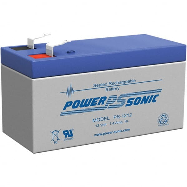 Power-Sonic - Lead-Acid, Quick-Disconnect Tab Terminal, 12 Volt, 1.4 Amp, Lead Rechargeable Battery - 3/16" Tab Width x 0.8mm Tab Thickness, 1.69" Wide x 2.04" High x 3.78" Deep - Exact Tooling