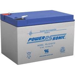 Power-Sonic - Lead-Acid, Quick-Disconnect Tab Terminal, 12 Volt, 12 Amp, Lead Rechargeable Battery - 1/4" Tab Width x 0.8mm Tab Thickness, 3.86" Wide x 3.7" High x 5.95" Deep - Exact Tooling