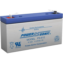 Power-Sonic - Lead-Acid, Quick-Disconnect Tab Terminal, 6 Volt, 1.4 Amp, Lead Rechargeable Battery - 3/16" Tab Width x 0.8mm Tab Thickness, 0.94" Wide x 2" High x 3.82" Deep - Exact Tooling