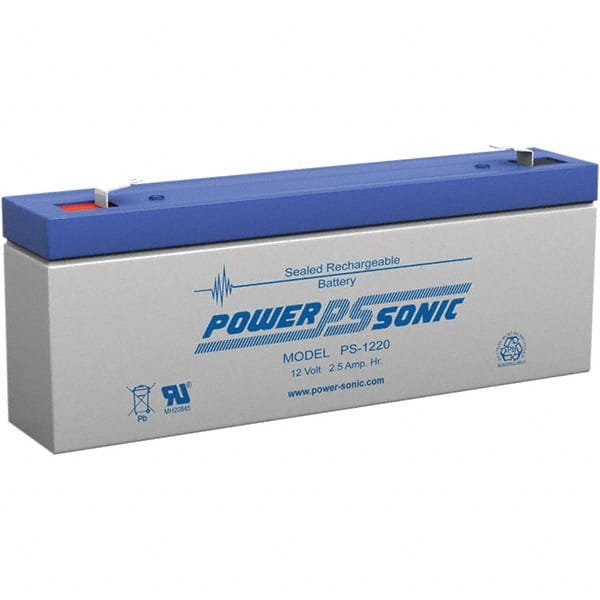 Power-Sonic - Lead-Acid, Quick-Disconnect Tab Terminal, 12 Volt, 2.5 Amp, Lead Rechargeable Battery - 3/16" Tab Width x 0.8mm Tab Thickness, 1.38" Wide x 2.36" High x 7" Deep - Exact Tooling
