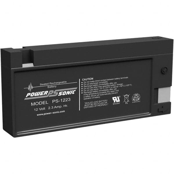 Power-Sonic - Lead-Acid, Quick-Disconnect Tab Terminal, 12 Volt, 2.3 Amp, Lead Rechargeable Battery - 3/16" Tab Width x 0.8mm Tab Thickness, 0.94" Wide x 2.4" High x 7.17" Deep - Exact Tooling