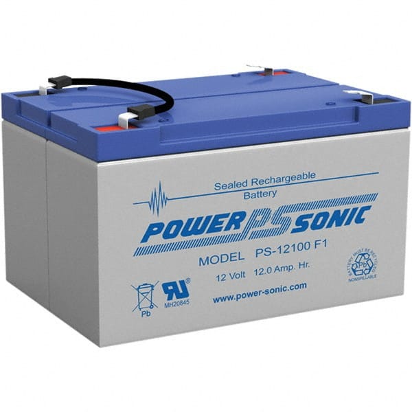 Power-Sonic - Lead-Acid, Quick-Disconnect Tab Terminal, 12 Volt, 12 Amp, Lead Rechargeable Battery - 1/4" Tab Width x 0.8mm Tab Thickness, 4" Wide x 3.7" High x 5.95" Deep - Exact Tooling