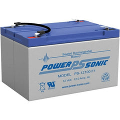 Power-Sonic - Lead-Acid, Quick-Disconnect Tab Terminal, 12 Volt, 12 Amp, Lead Rechargeable Battery - 3/16" Tab Width x 0.8mm Tab Thickness, 4" Wide x 3.7" High x 5.95" Deep - Exact Tooling