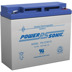 Power-Sonic - Lead-Acid, Quick-Disconnect Tab Terminal, 12 Volt, 18 Amp, Lead Rechargeable Battery - 1/4" Tab Width x 0.8mm Tab Thickness, 3" Wide x 6.59" High x 7.13" Deep - Exact Tooling