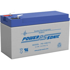 Power-Sonic - Lead-Acid, Quick-Disconnect Tab Terminal, 12 Volt, 9 Amp, Lead Rechargeable Battery - 1/4" Tab Width x 0.8mm Tab Thickness, 2.56" Wide x 3.7" High x 5.95" Deep - Exact Tooling