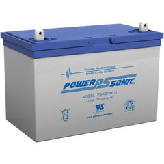 Power-Sonic - Lead-Acid, Nut/Bolt Terminal, 12 Volt, 75 Amp, Lead Rechargeable Battery - 6mm Hole Diam, 13mm Tab Thickness, 6.6" Wide x 8.15" High x 12" Deep - Exact Tooling