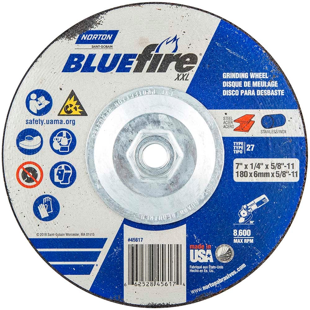 Norton - Depressed-Center Wheels Wheel Diameter (Inch): 7 Wheel Thickness (Inch): 1/4 - Exact Tooling