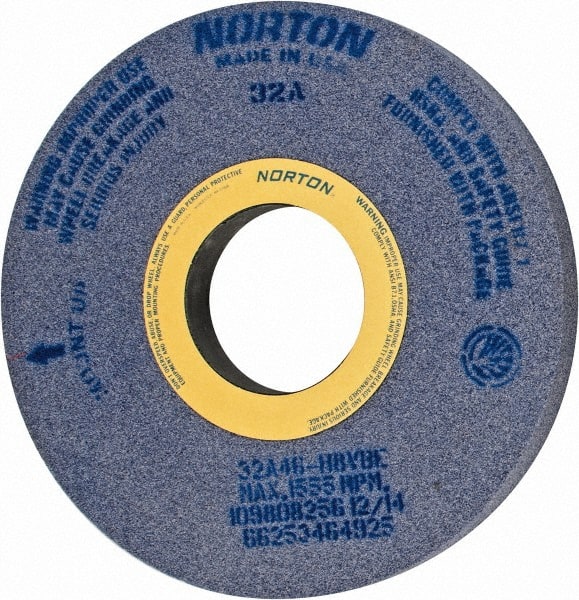 Norton - 16" Diam x 5" Hole x 1-1/2" Wide Centerless & Cylindrical Grinding Wheel - 46 Grit, Aluminum Oxide, Type 1, Coarse Grade, Vitrified Bond, No Recess - Exact Tooling