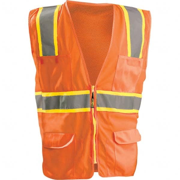 OccuNomix - Size 5XL HI-Vis Orange Mesh/Solid Surveyor's High Visibility Vest - Exact Tooling