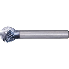 PFERD - SD-5, 1/2" Cut Diam, 1/4" Shank Diam, Carbide Double Cut Ball Burr - Exact Tooling