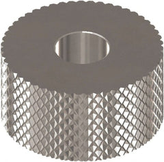 Made in USA - 1" Diam, 90° Tooth Angle, 30 TPI, Standard (Shape), Form Type High Speed Steel Female Diamond Knurl Wheel - 3/8" Face Width, 5/16" Hole, Circular Pitch, Bright Finish, Series OU - Exact Tooling