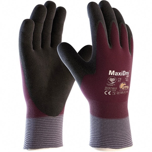 ATG - Size L Nitrile Coated Nylon/Lycra Abrasion Protection Work Gloves - For Cold Weather, Palm & Fingers Coated, Knit Wrist Cuff, Purple/Black, Paired - Exact Tooling