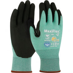 ATG - Size L, ANSI Cut Lvl A2, Puncture Lvl 2, Abrasion Lvl 4, Micro-Foam Nitrile Coated Dyneema Diamond Technology Cut Resistant Gloves - 8.8" Long, Palm & Fingers Coated, Continuous Knit Cuff, Green/Black, Paired - Exact Tooling