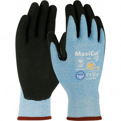 ATG - Size M, ANSI Cut Lvl A3, Puncture Lvl 3, Abrasion Lvl 4, Micro-Foam Nitrile Coated Dyneema Diamond Technology Cut Resistant Gloves - 8.66" Long, Palm & Fingers Coated, Continuous Knit Cuff, Blue/Black, Paired - Exact Tooling