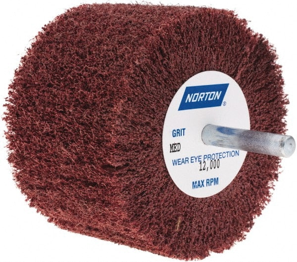 Norton - 3" Diam x 2" Face Width, Medium Aluminum Oxide Nonwoven Mounted Flap Wheel - 1/4" Shank Mount, 8,000 Max RPM - Exact Tooling