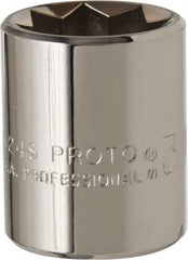 Proto - 3/4", 1/2" Drive, Standard Hand Socket - 8 Points, 1-1/2" OAL, Alloy Steel, Chrome Finish - Exact Tooling