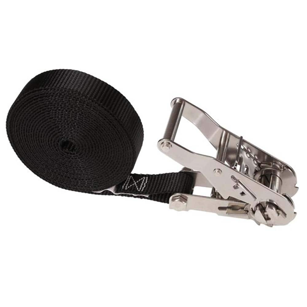 US Cargo Control - Slings & Tiedowns (Load-Rated); Type: Ratchet Tie Down ; Length (Feet): 15 ; Basket Capacity (Lb.): 500 ; Material: Polyester ; Color: Black - Exact Tooling