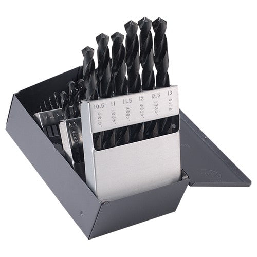 ‎1mm-13mm RHS / RHC HSS 118 Degree Radial Point General Purpose Jobber Lengh Drill Set - Steam Oxide - Exact Tooling
