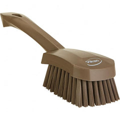 Vikan - 1.3" Bristle Length, Polyester Scrub Brush - 4-1/4" Long x 2-3/4" Wide Head, 10" OAL, Ergonomic Handle, Brown, Polypropylene Block - Exact Tooling