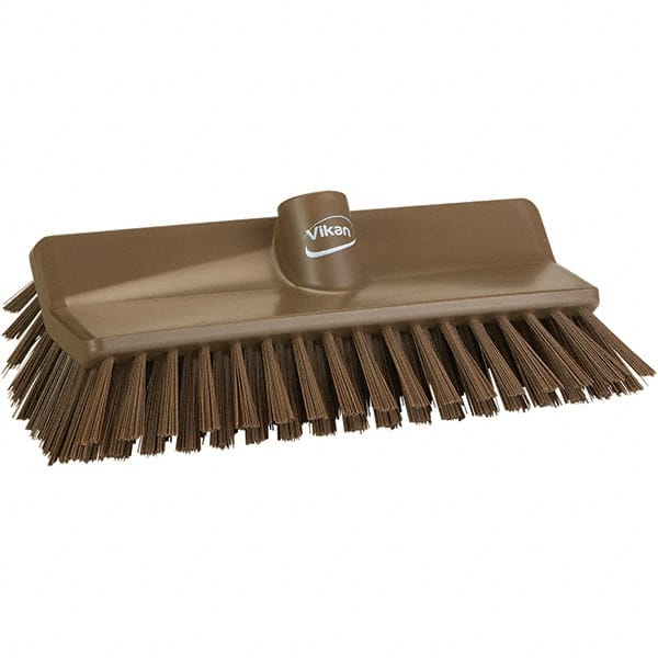 Vikan - 1-1/2" Bristle Length, Polyester Cleaning & Finishing Brush - 9-5/8" Long x 5" Wide Head, 9.6" OAL, Brown, Polypropylene Block - Exact Tooling