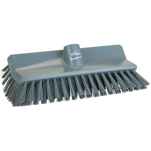 Vikan - 1-1/2" Bristle Length, Polyester Cleaning & Finishing Brush - 9-5/8" Long x 5" Wide Head, 9.6" OAL, Gray, Polypropylene Block - Exact Tooling