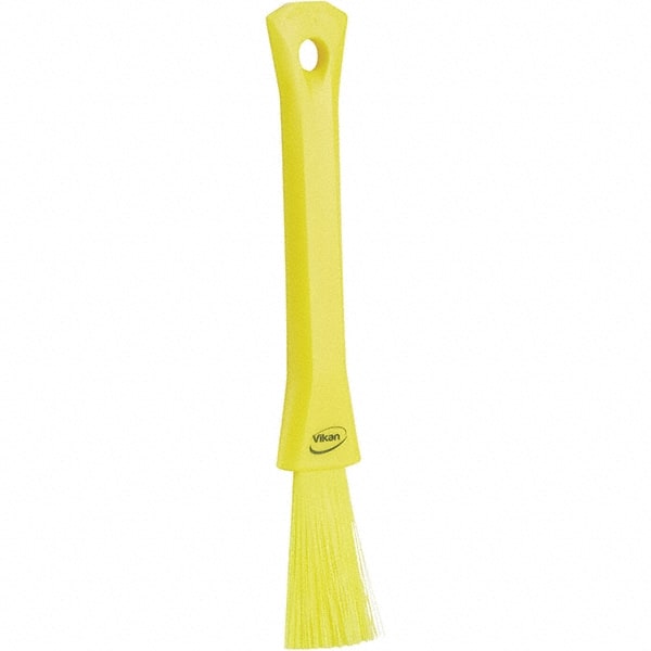 Vikan - 2-1/4" Bristle Length, Polyester Detail Brush - 1-1/4" Long x 0.4" Wide Head, 8.07" OAL, Ergonomic Handle, Yellow, Polypropylene Block - Exact Tooling