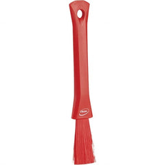 Vikan - 2-1/4" Bristle Length, Polyester Detail Brush - 1-1/4" Long x 0.4" Wide Head, 8.07" OAL, Ergonomic Handle, Red, Polypropylene Block - Exact Tooling