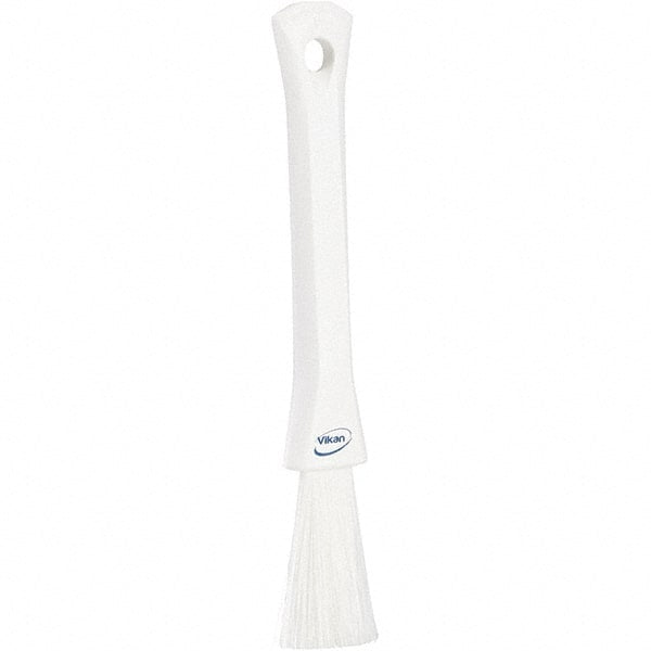 Vikan - 2-1/4" Bristle Length, Polyester Detail Brush - 1-1/4" Long x 0.4" Wide Head, 8.07" OAL, Ergonomic Handle, White, Polypropylene Block - Exact Tooling