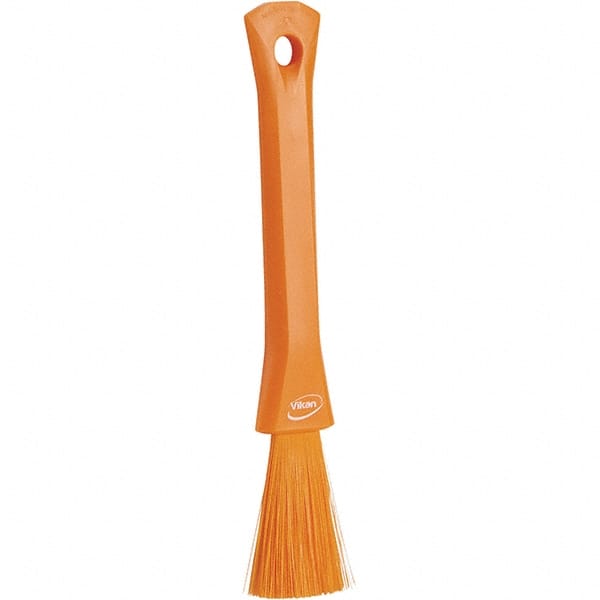 Vikan - 2-1/4" Bristle Length, Polyester Detail Brush - 1-1/4" Long x 0.4" Wide Head, 8.07" OAL, Ergonomic Handle, Orange, Polypropylene Block - Exact Tooling