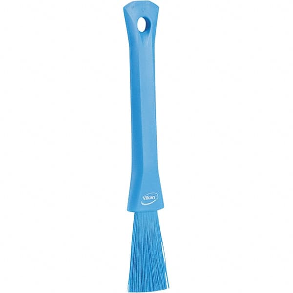 Vikan - 2-1/4" Bristle Length, Polyester Detail Brush - 1-1/4" Long x 0.4" Wide Head, 8.07" OAL, Ergonomic Handle, Blue, Polypropylene Block - Exact Tooling