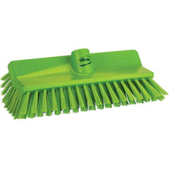 Vikan - 1-1/2" Bristle Length, Polyester Cleaning & Finishing Brush - 9-5/8" Long x 5" Wide Head, 9.6" OAL, Green, Polypropylene Block - Exact Tooling