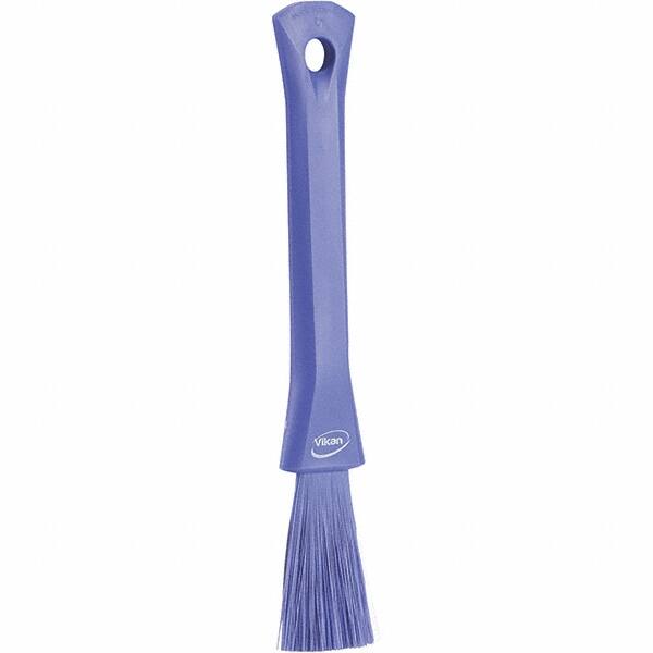 Vikan - 2-1/4" Bristle Length, Polyester Detail Brush - 1-1/4" Long x 0.4" Wide Head, 8.07" OAL, Ergonomic Handle, Purple, Polypropylene Block - Exact Tooling