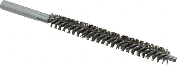 Schaefer Brush - 4" Brush Length, 1/2" Diam, Double Stem, Double Spiral Tube Brush - 6" Long, Stainless Steel, 12-24 Female Connection - Exact Tooling