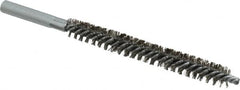 Schaefer Brush - 4" Brush Length, 1/2" Diam, Double Stem, Double Spiral Tube Brush - 6" Long, Stainless Steel, 12-24 Female Connection - Exact Tooling