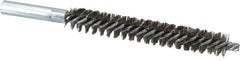 Schaefer Brush - 4" Brush Length, 5/8" Diam, Double Stem, Double Spiral Tube Brush - 6" Long, Stainless Steel, 12-24 Female Connection - Exact Tooling