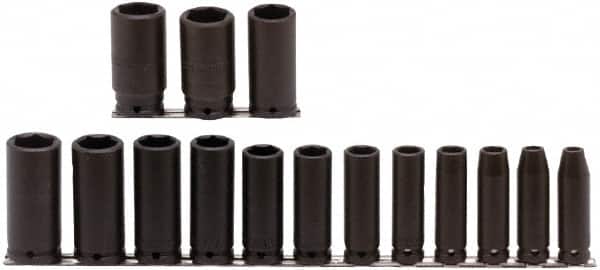 Proto - 15 Piece 1/2" Drive Deep Well Impact Socket Set - 6 Points, 3/8" to 1-1/4" Range, Inch Measurement Standard - Exact Tooling