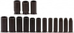 Proto - 15 Piece 1/2" Drive Deep Well Impact Socket Set - 6 Points, 3/8" to 1-1/4" Range, Inch Measurement Standard - Exact Tooling