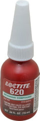 Loctite - 10 mL Bottle, Green, Medium Strength Liquid Retaining Compound - Series 620, 24 hr Full Cure Time, Heat Removal - Exact Tooling