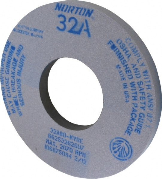 Norton - 12" Diam x 5" Hole x 1" Thick, K Hardness, 80 Grit Surface Grinding Wheel - Aluminum Oxide, Type 1, Medium Grade, 2,070 Max RPM, Vitrified Bond, No Recess - Exact Tooling