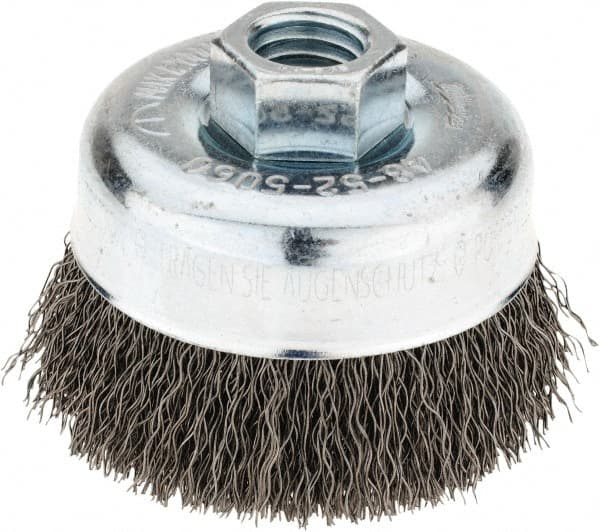 Milwaukee Tool - 3" Diam, 5/8-11 Threaded Arbor, Steel Fill Cup Brush - 0.014 Wire Diam, 7/8" Trim Length, 12,000 Max RPM - Exact Tooling