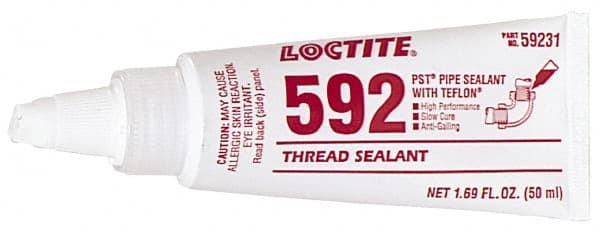 Loctite - 50 mL Tube, White, Medium Strength Paste Threadlocker - Series 592, 72 hr Full Cure Time, Hand Tool, Heat Removal - Exact Tooling