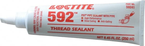 Loctite - 250 mL Tube, White, Medium Strength Paste Threadlocker - Series 592, 72 hr Full Cure Time, Hand Tool, Heat Removal - Exact Tooling