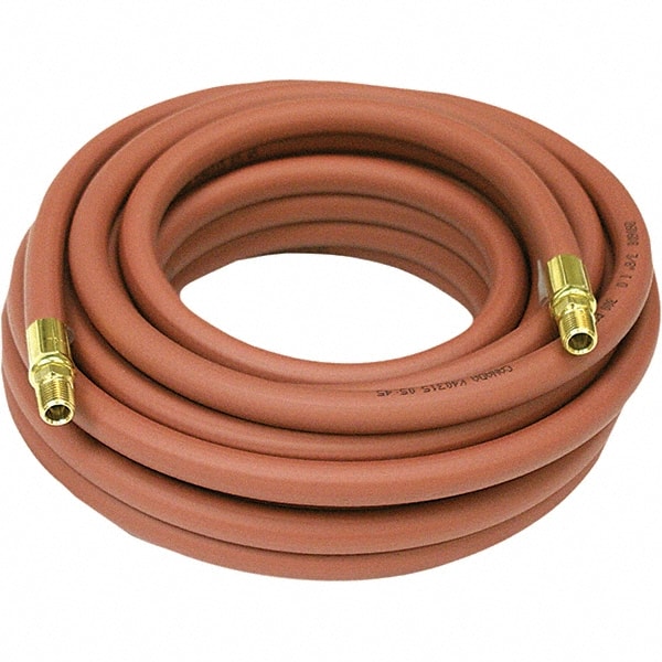 Reelcraft - 3/8" ID x 39/64" OD 35' Long Multipurpose Air Hose - Male NPT Ends, 300 Working psi, 150 to 0°F, 1/4" Fitting, Red - Exact Tooling