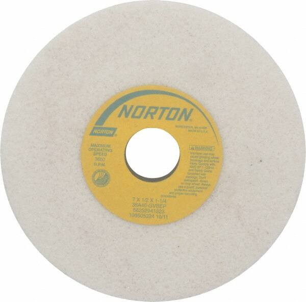Norton - 7" Diam x 1-1/4" Hole x 1/2" Thick, G Hardness, 46 Grit Surface Grinding Wheel - Aluminum Oxide, Type 1, Coarse Grade, 3,600 Max RPM, Vitrified Bond, No Recess - Exact Tooling