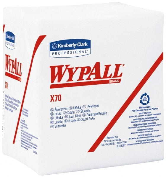 WypAll - X70 1/4 Fold Shop Towel/Industrial Wipes - Poly Pack, 12-1/2" x 12-1/2" Sheet Size, White - Exact Tooling